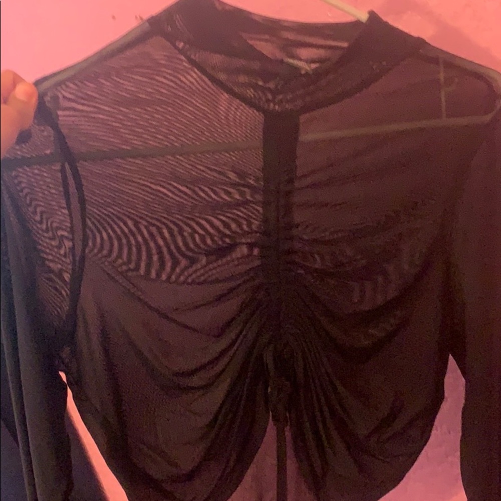 Mesh black long sleeve crop top